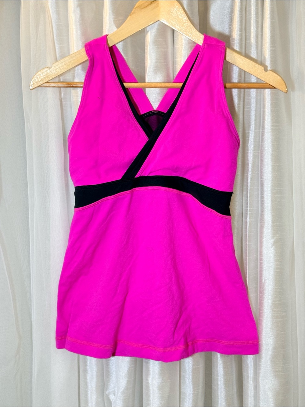 lululemon athletica Bright Pink with Black Band Crossover Tank
